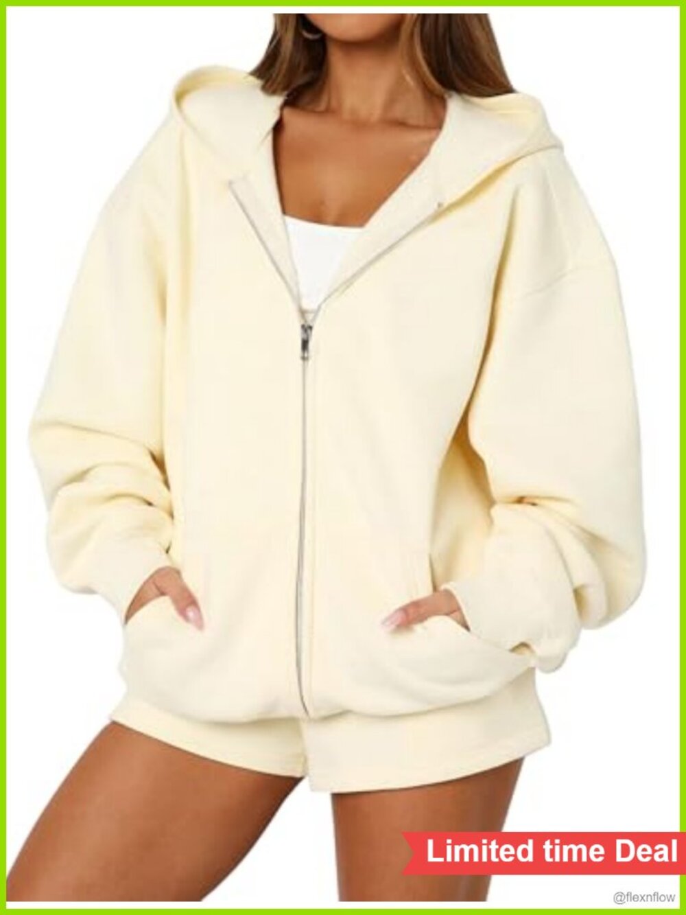 Oversized Zip Up Fleece Hoodie Long Sleeve Cotton Blend Sweatshirt